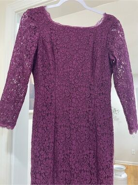 ADRIANNA PAPELL Plum Lace Maxi Dress with Three-Quarter Sleeves SIZE 4